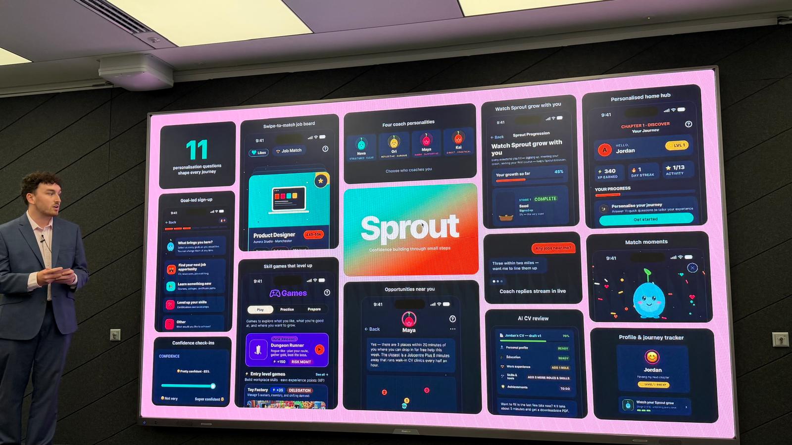 Max Minchin presenting the Sprout project at the IBM internship showcase